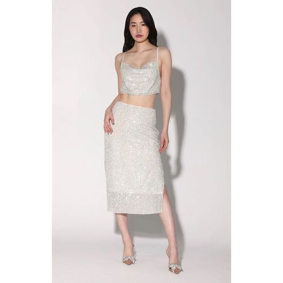 Walter Baker Crista Midi Skirt- Ice Sequin Size 10 - Picture 2 of 11